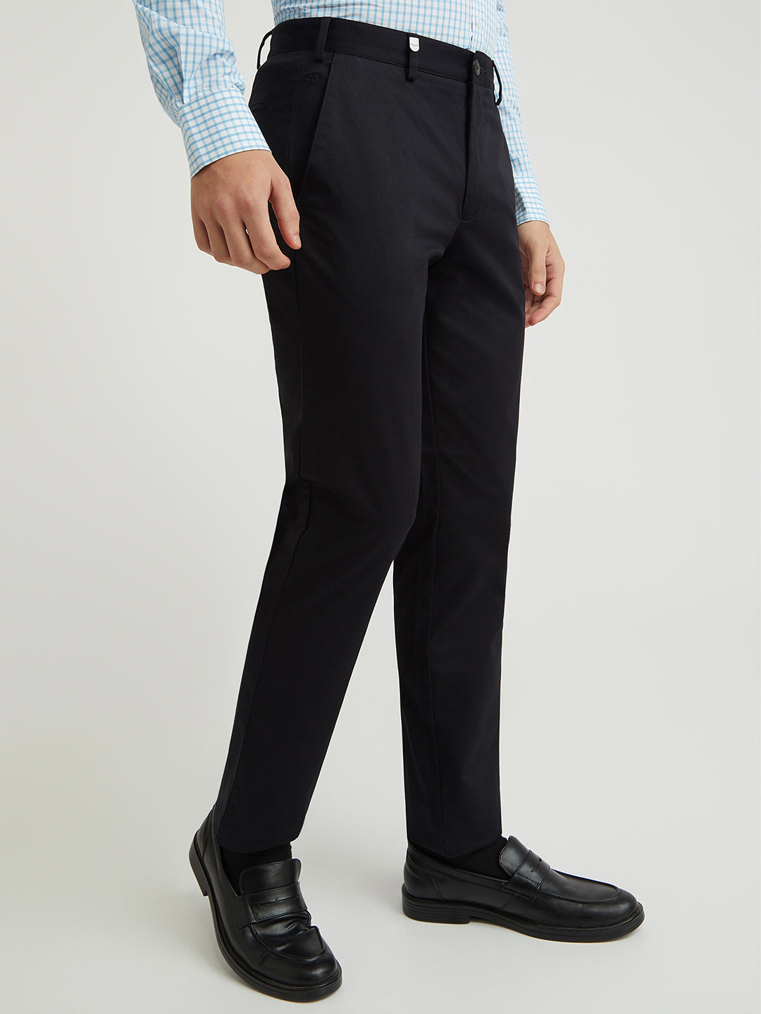 Men Black Super Slim Fit Solid Cotton Blend Trouser