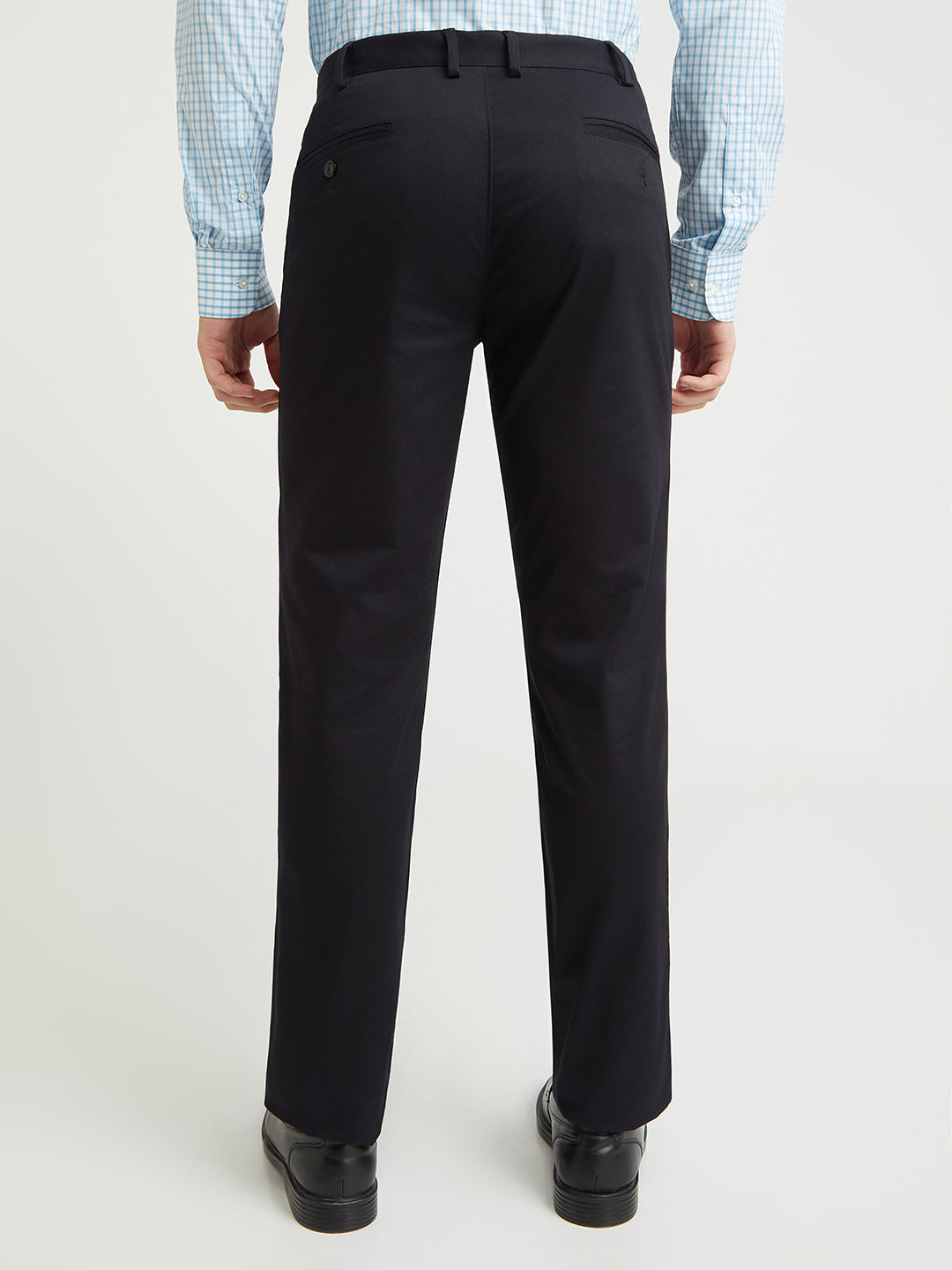 Men Black Super Slim Fit Solid Cotton Blend Trouser