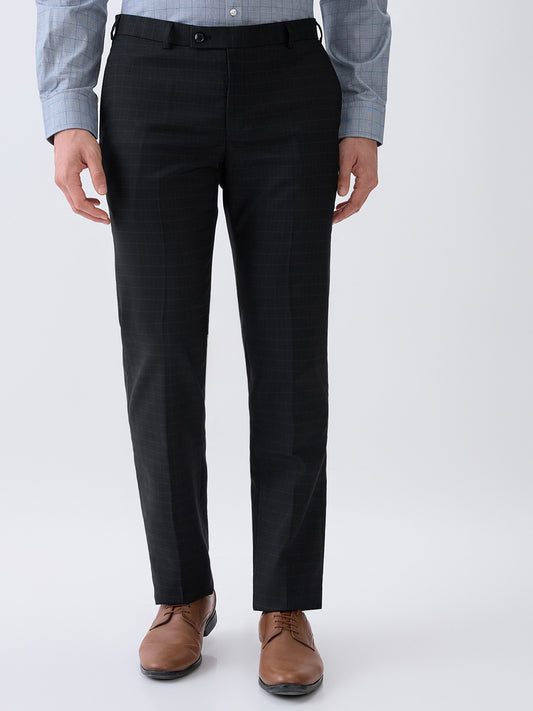 Park Avenue Men Black Checks Slim Fit Polyester Blend Trouser
