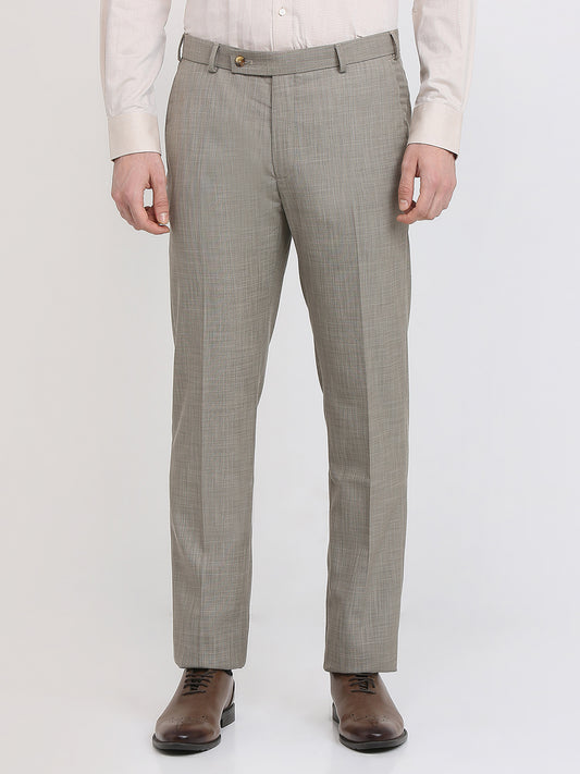 Park Avenue Men Khaki Solid Slim Fit Polyester Blend Trouser