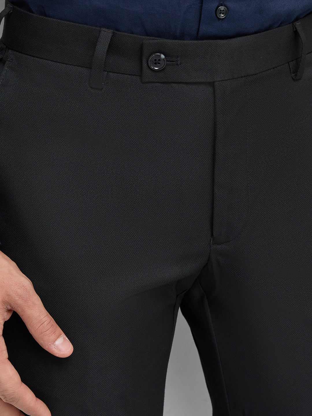 Park Avenue Men Black Slim Fit Structure Trouser