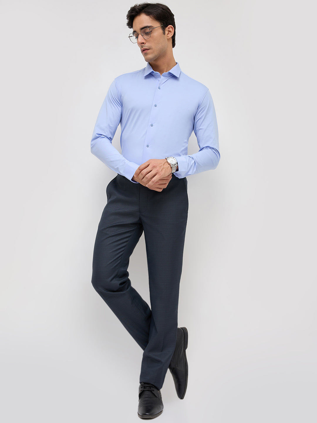 Park Avenue Men Blue Slim Fit Structure Trouser