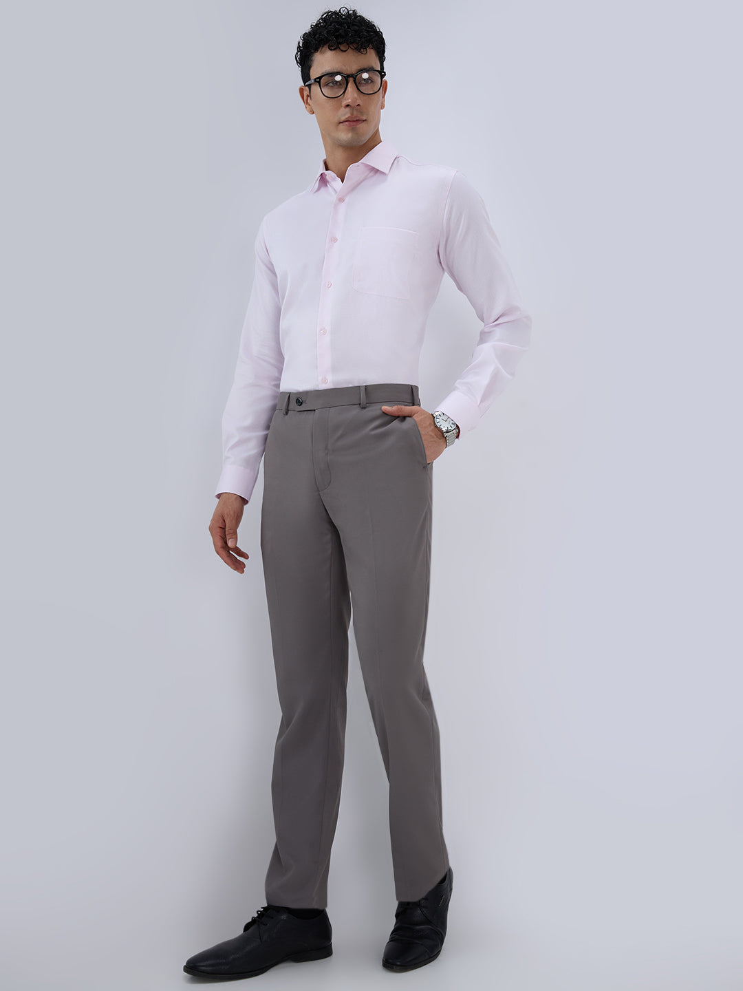 Park Avenue Men Grey Slim Fit Structure Trouser