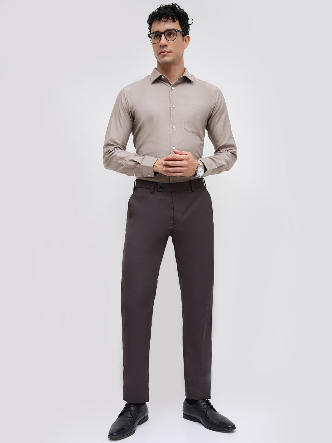Park Avenue Men Grey Slim Fit Structure Trouser