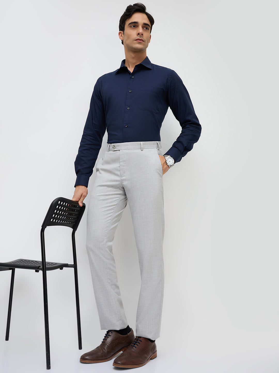 Park Avenue Men Grey Slim Fit Solid Trouser