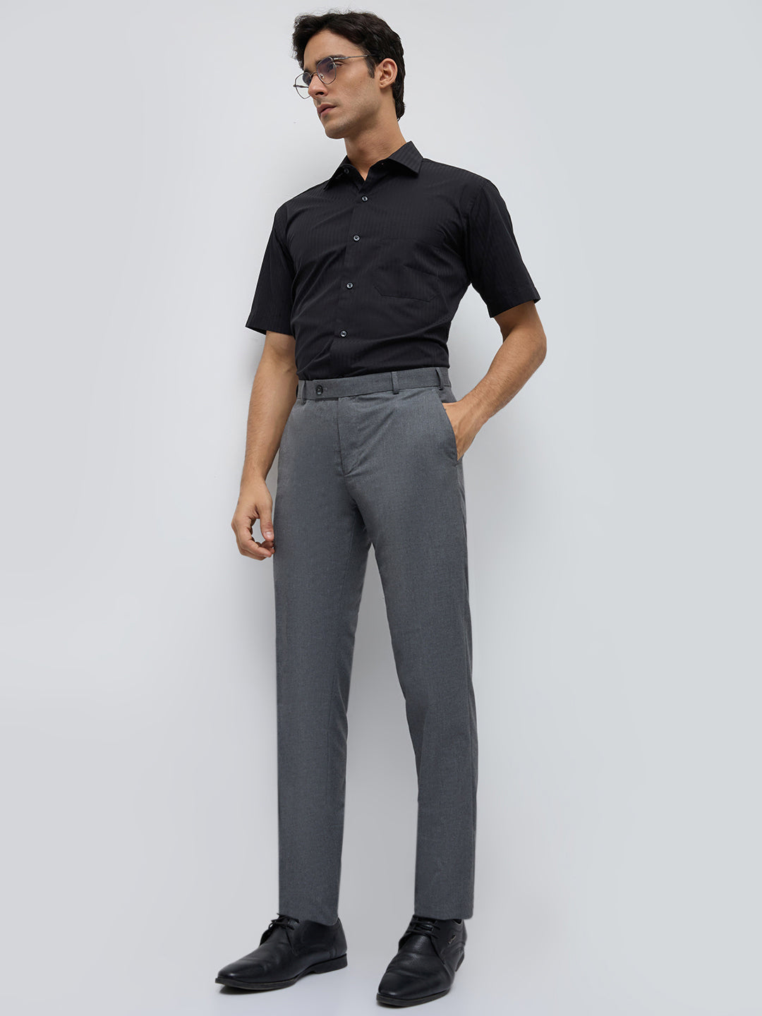 Park Avenue Men Grey Slim Fit Stripe Trouser