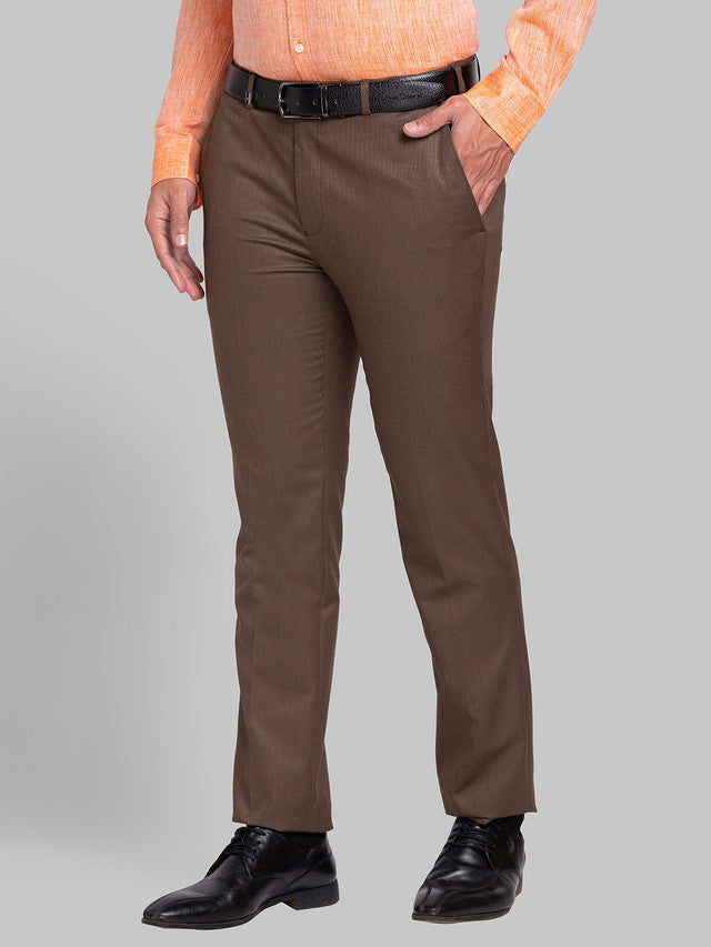 Park Avenue Brown Structure Super Slim Fit Polyester Blend Trouser MyRaymond