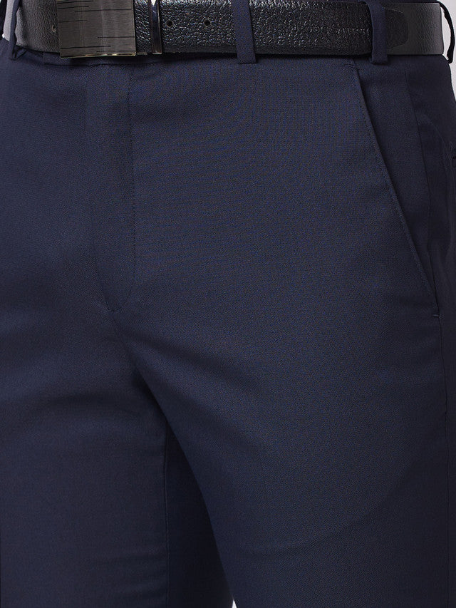 Park Avenue Blue Structure Super Slim Fit Polyester Blend Trouser