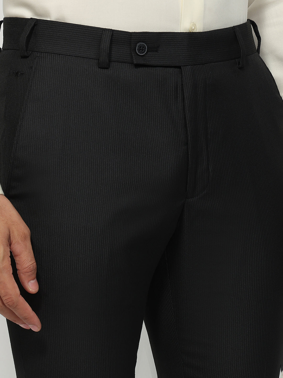 Park Avenue Men Black Slim Fit Stripe Trouser