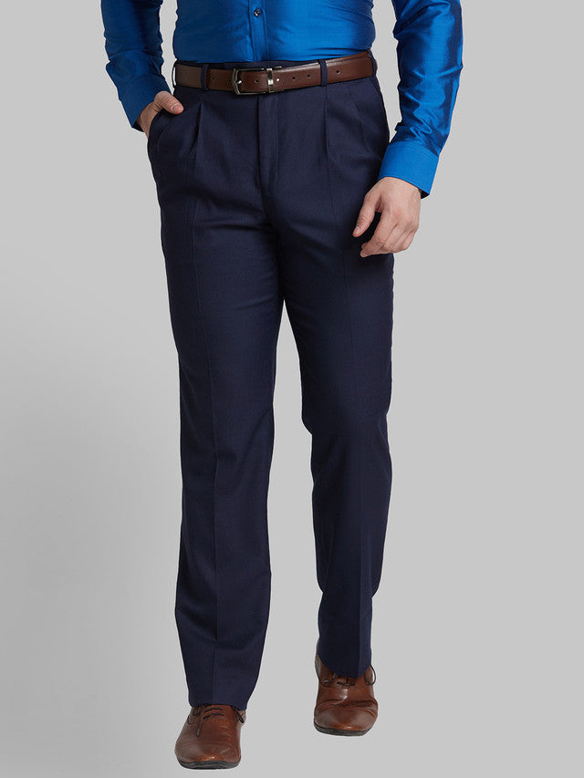 Park Avenue Men Blue Self Design Regular Fit Trouser – MyRaymond