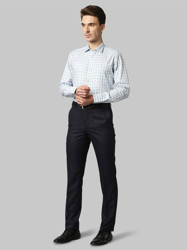 Park Avenue Blue Checks Smart Fit Cotton Trouser