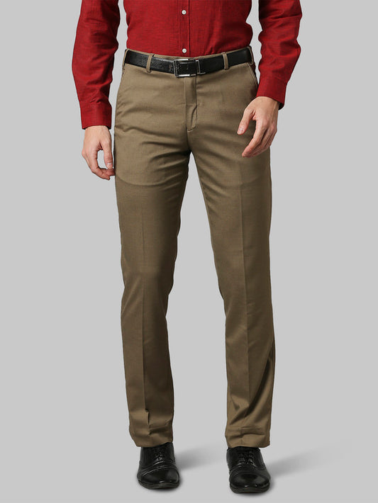 Park Avenue Khaki Solid Smart Fit Polyester Blend Trouser