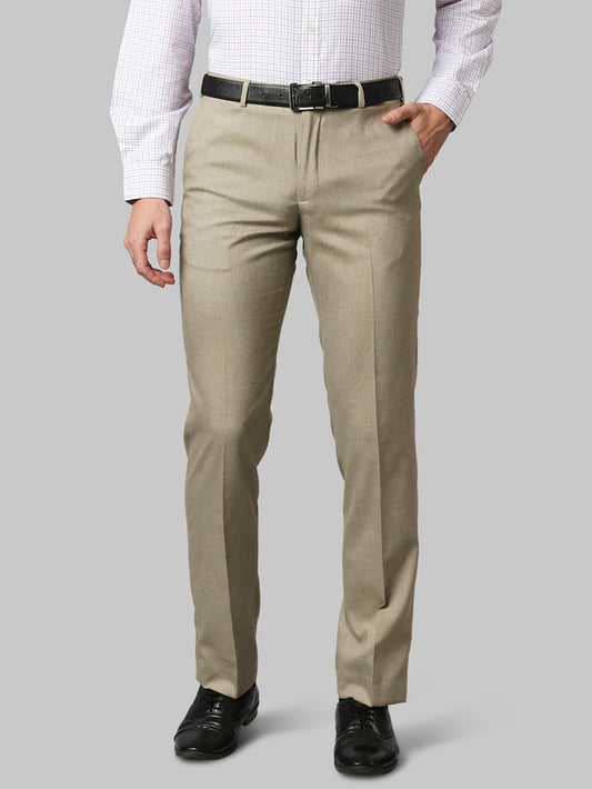 Park Avenue Khaki Plain Smart Fit Polyester Blend Trouser