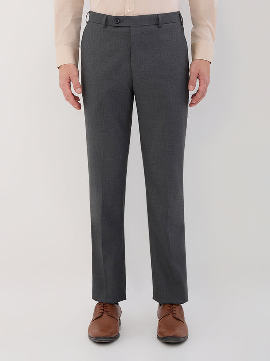 Park Avenue Men Grey Stripe Smart Fit Polyester Blend Trouser