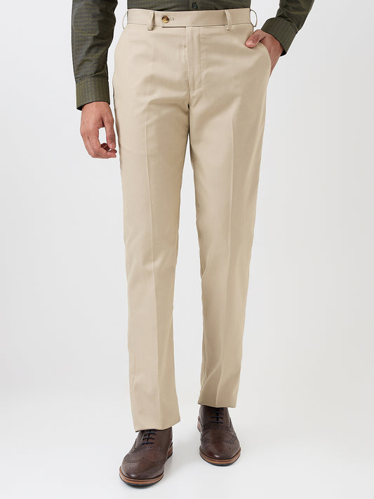 Park Avenue Men Brown Twill Smart Fit Polyester Blend Trouser