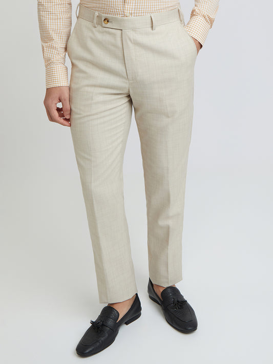 Park Avenue Beige Checks Smart Fit Polyester Blend Trouser