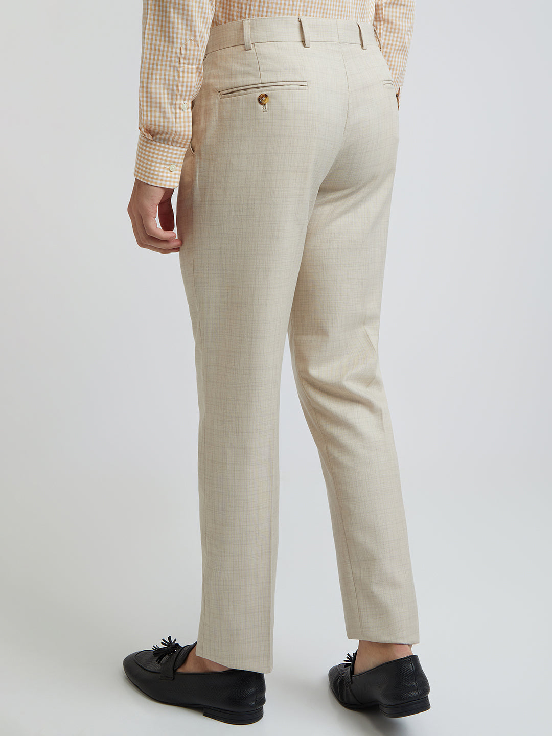 Park Avenue Beige Checks Smart Fit Polyester Blend Trouser