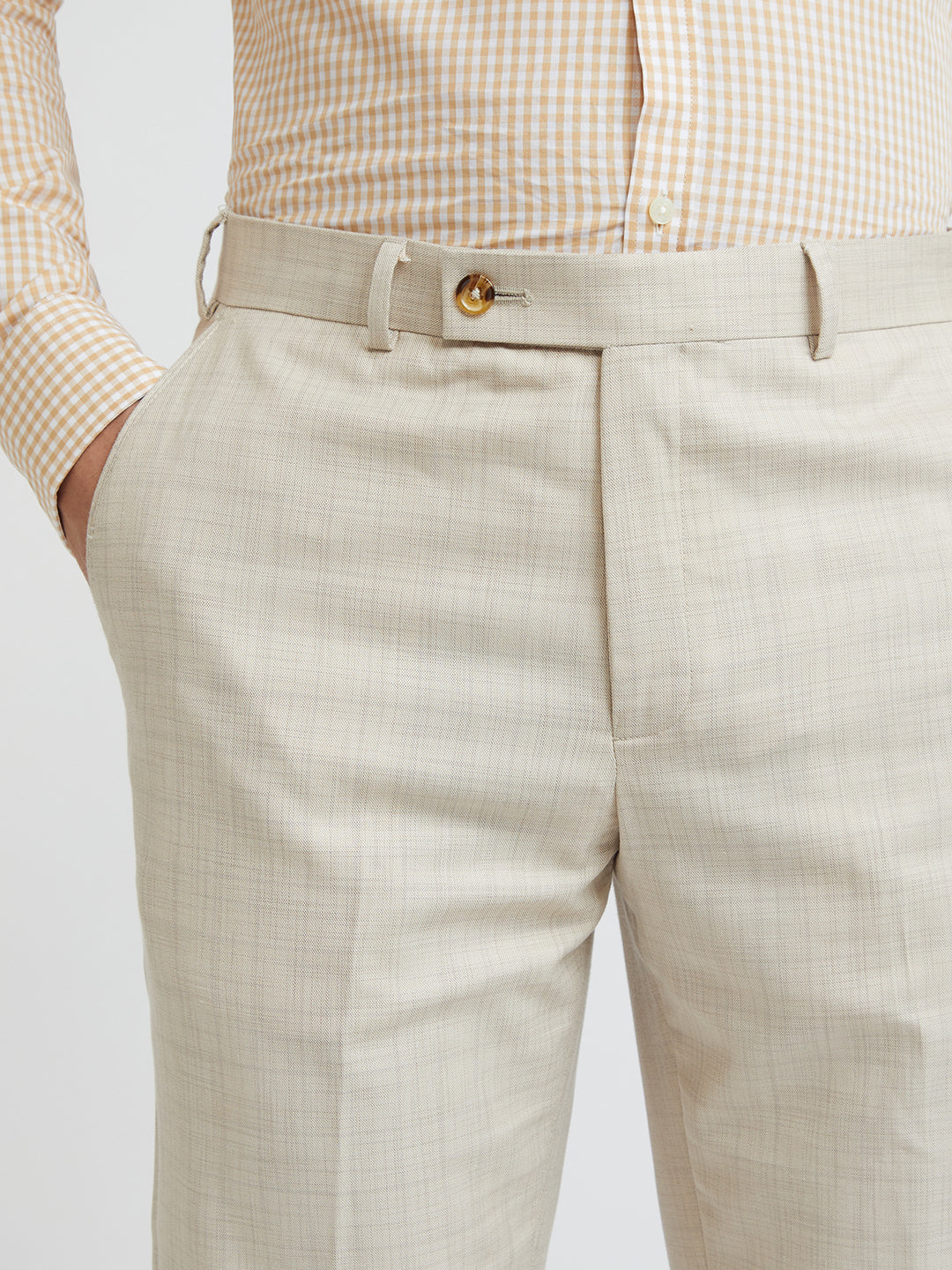 Park Avenue Beige Checks Smart Fit Polyester Blend Trouser