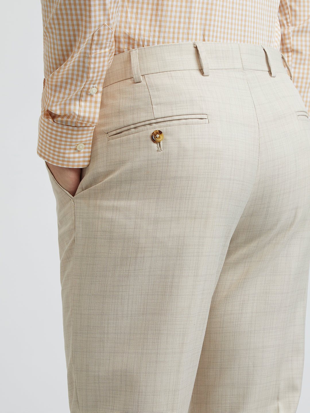 Park Avenue Beige Checks Smart Fit Polyester Blend Trouser