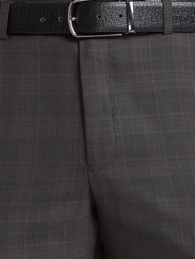 Park Avenue Brown Checks Smart Fit Polyester Blend Trouser