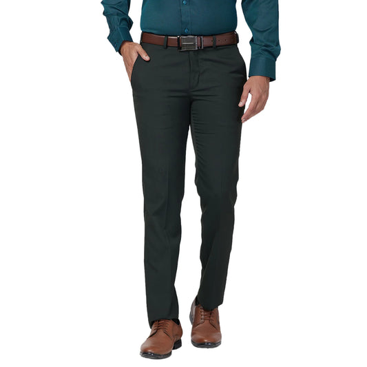 Park Avenue Men Black Stripe Smart Fit Polyester Blend Trouser