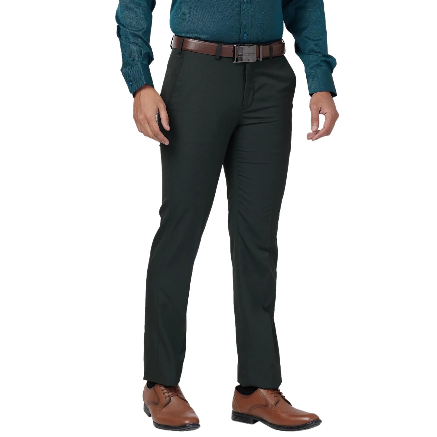 Park Avenue Men Black Stripe Smart Fit Polyester Blend Trouser