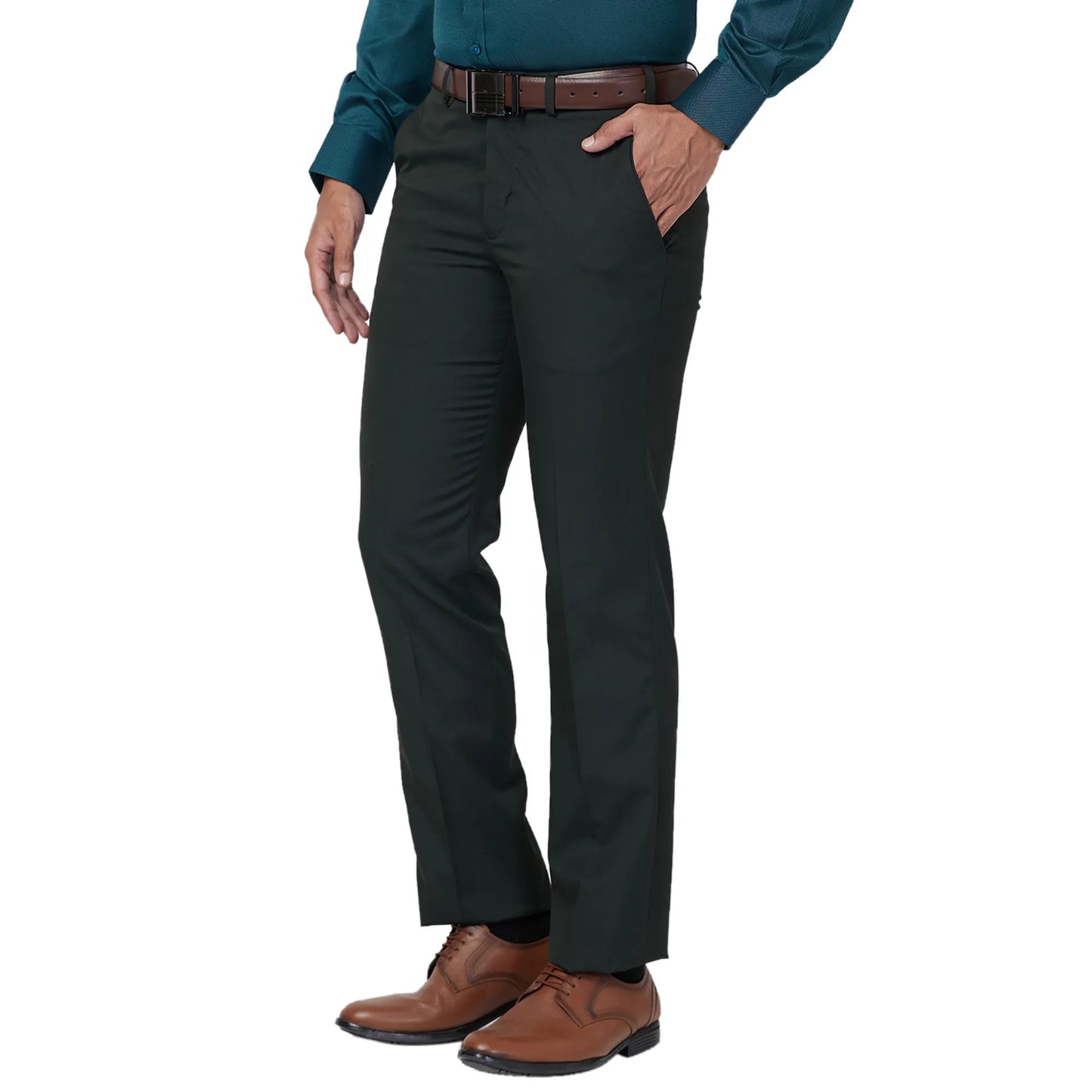 Park Avenue Men Black Stripe Smart Fit Polyester Blend Trouser