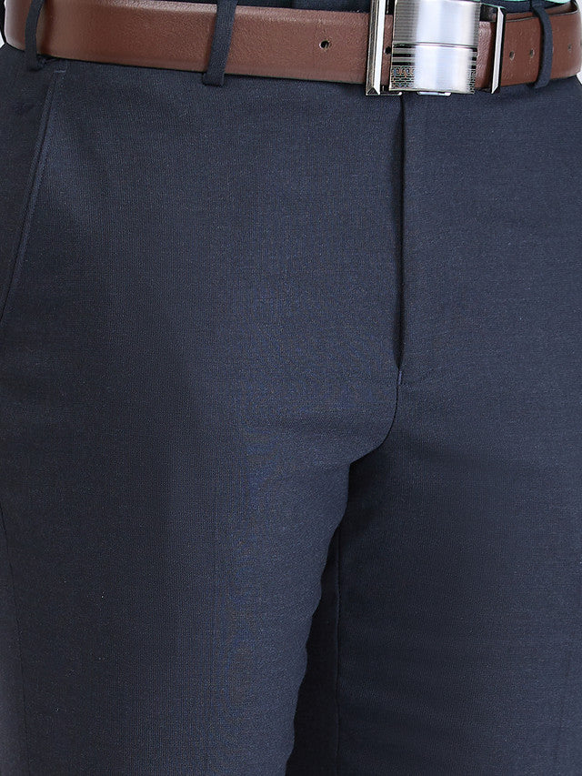 Park Avenue Blue Solid Smart Fit Polyester Blend Trouser