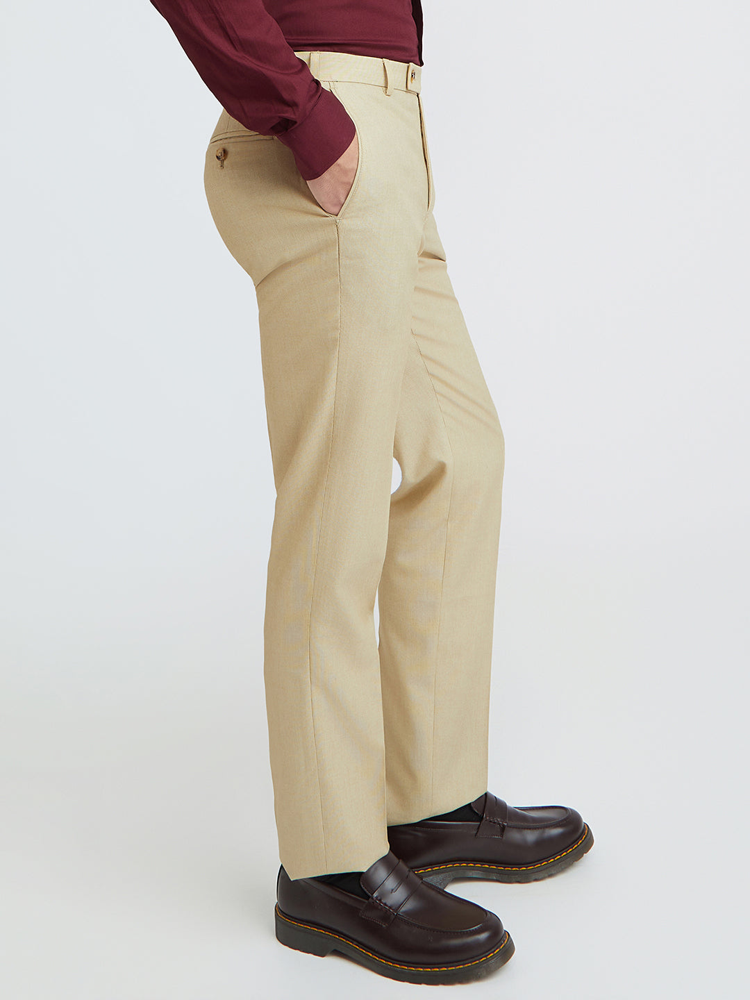 Park Avenue Beige Stripe Smart Fit Polyester Blend Trouser