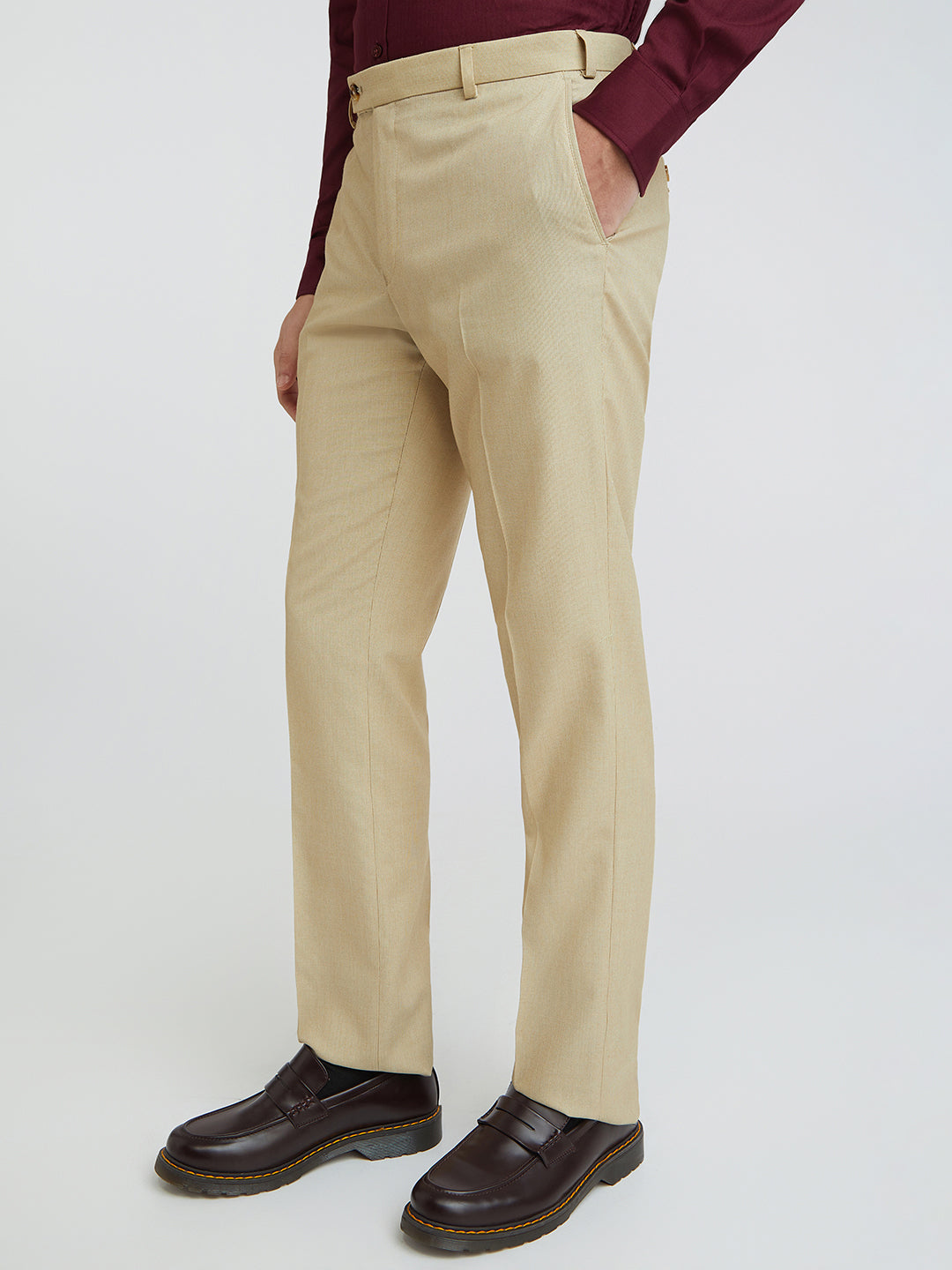 Park Avenue Beige Stripe Smart Fit Polyester Blend Trouser