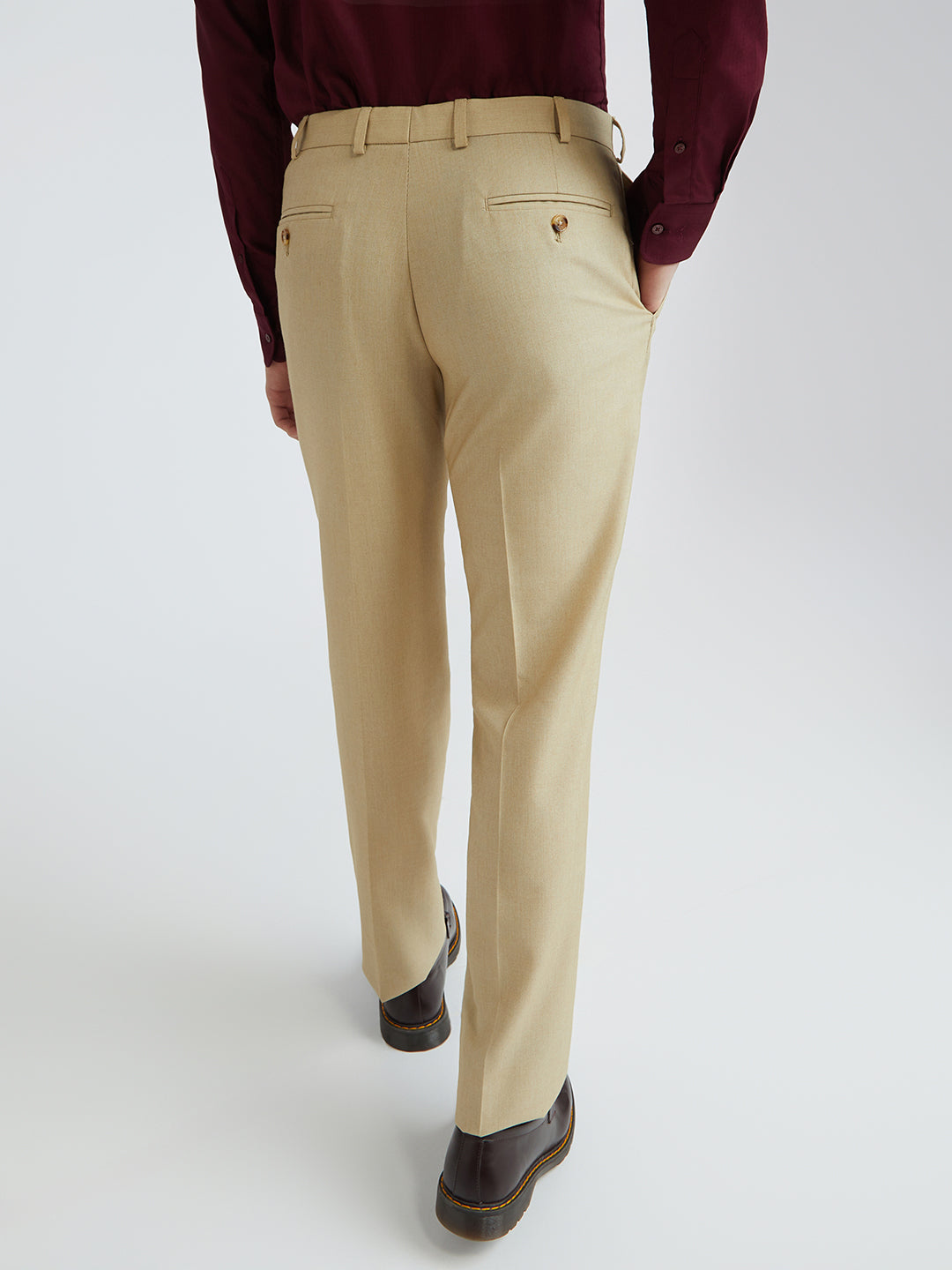 Park Avenue Beige Stripe Smart Fit Polyester Blend Trouser