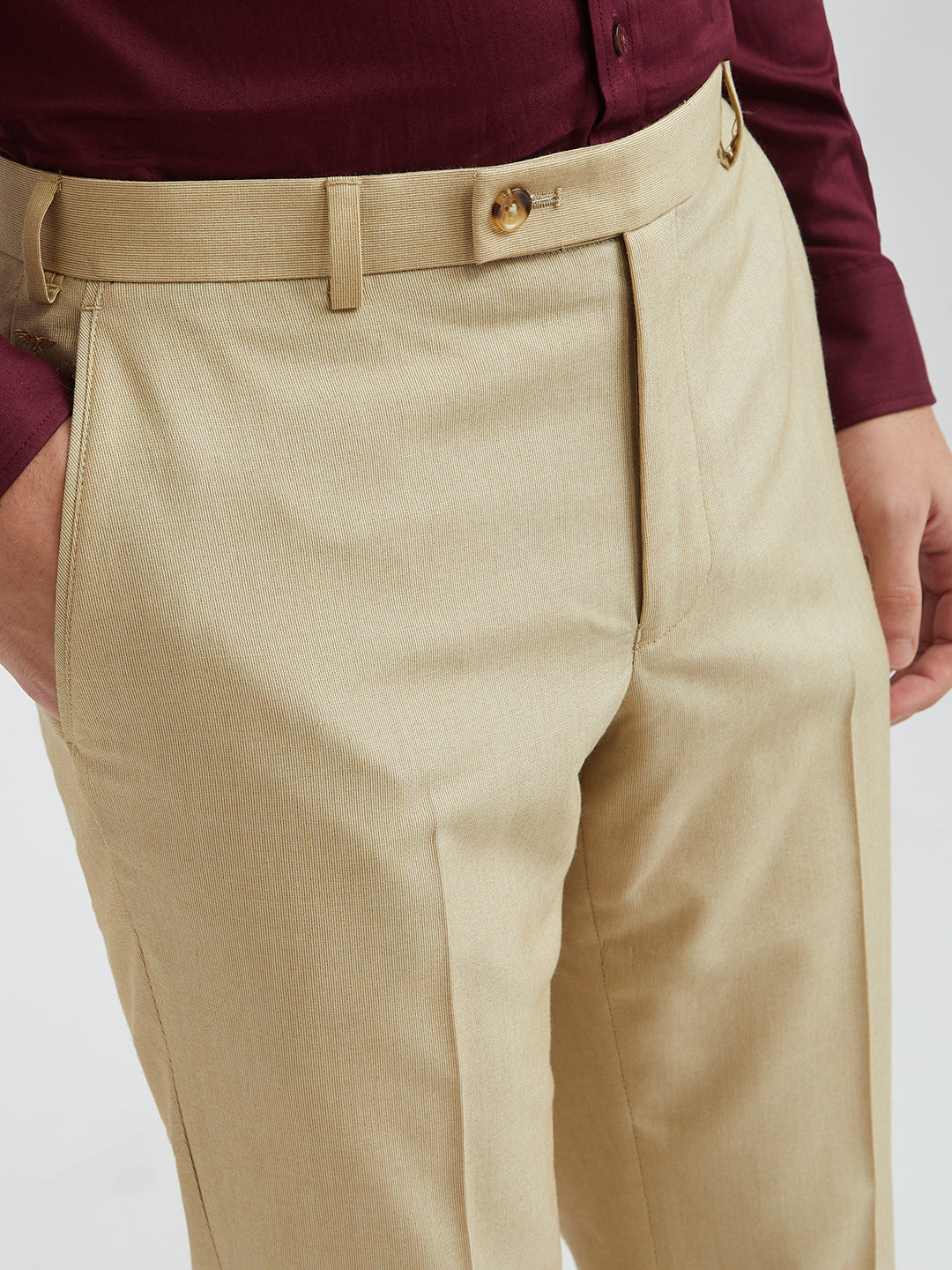 Park Avenue Beige Stripe Smart Fit Polyester Blend Trouser