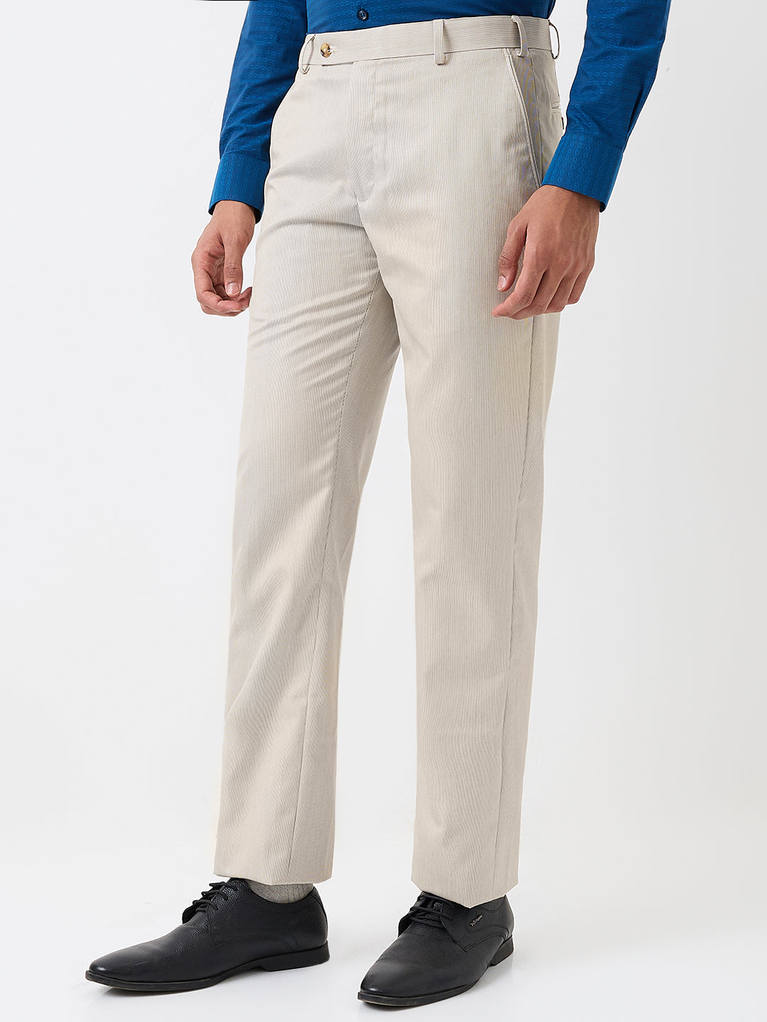 Park Avenue Men Blue Structure Smart Fit Polyester Blend Trousers