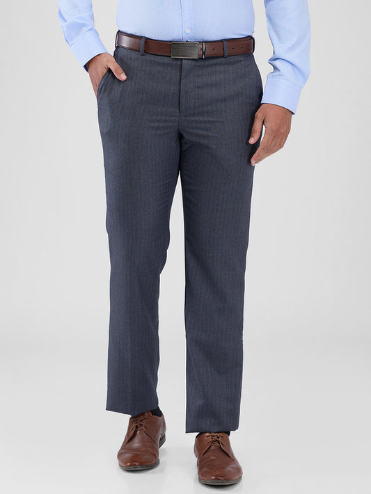 Park Avenue Blue Stripe Regular Fit Polyester Blend Trouser