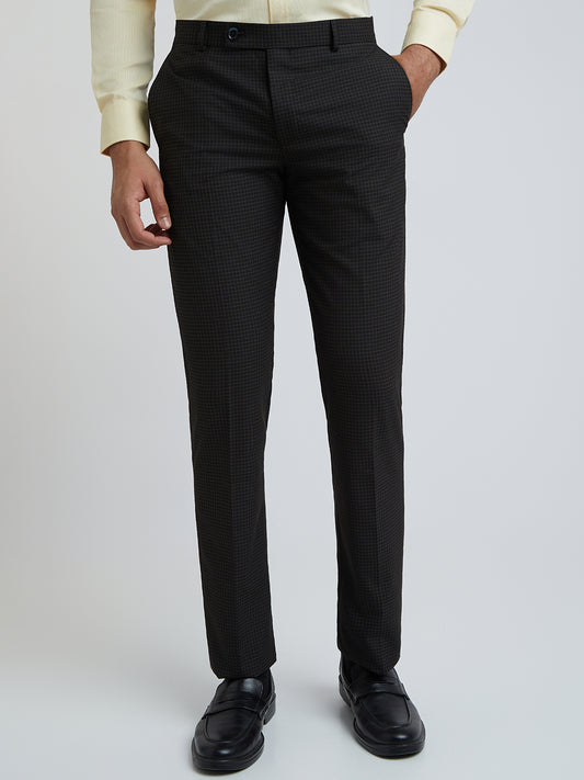 Park Avenue Brown Checks Regular Fit Polyester Blend Trouser