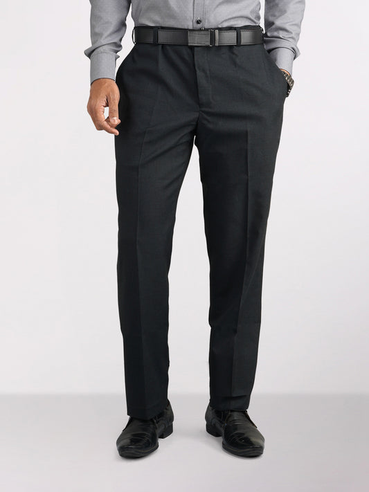 Park Avenue Grey Solid Regular Fit Polyester Blend Trouser