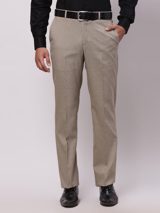 Park Avenue Brown Structure Regular Fit Polyester Blend Trouser