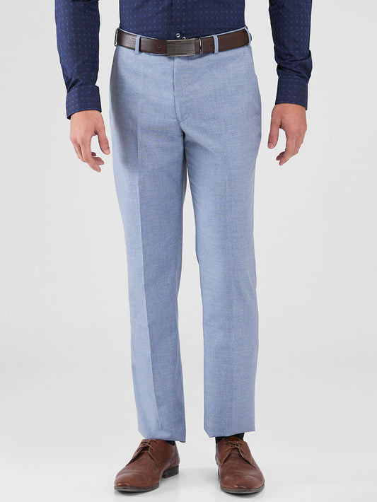 Park Avenue Blue Solid Regular Fit Polyester Blend Trouser