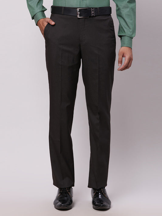 Park Avenue Brown Solid Regular Fit Polyester Blend Trouser