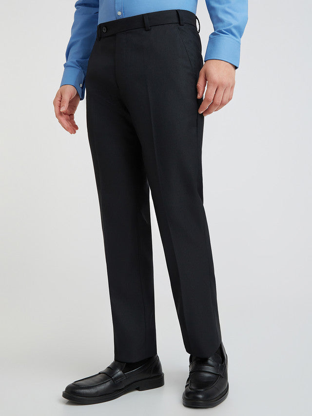 Park Avenue Men Black Structure Regular Fit Polyester Blend Trouser