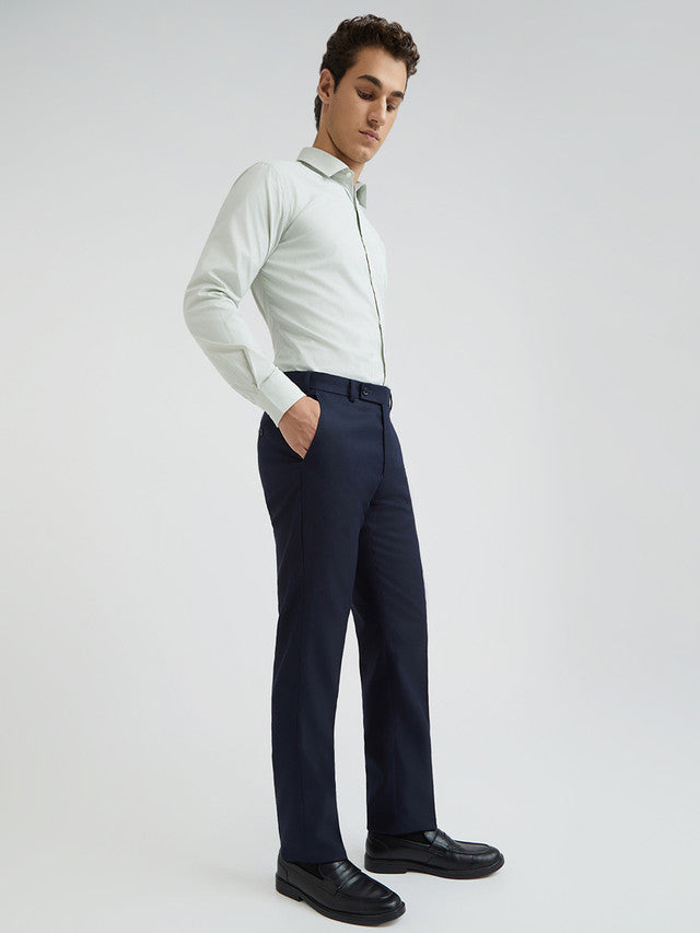 Park Avenue Men Blue Structure Regular Fit Polyester Blend Trouser