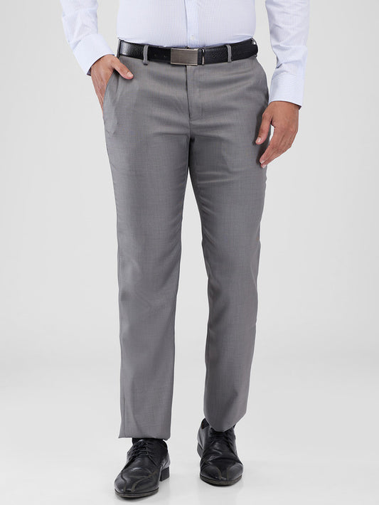 Park Avenue Grey Solid Regular Fit Polyester Blend Trouser