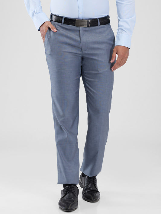 Park Avenue Blue Solid Regular Fit Polyester Blend Trouser