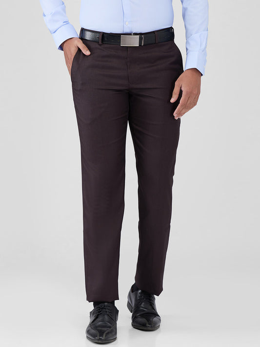 Park Avenue Brown Solid Regular Fit Polyester Blend Trouser