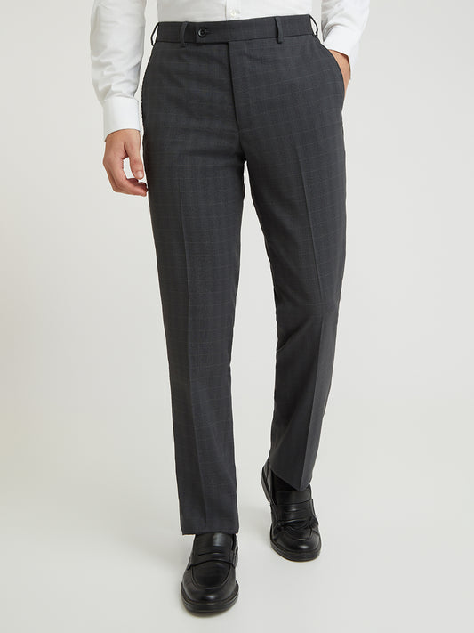 Park Avenue Grey Checks Regular Fit Polyester Blend Trouser