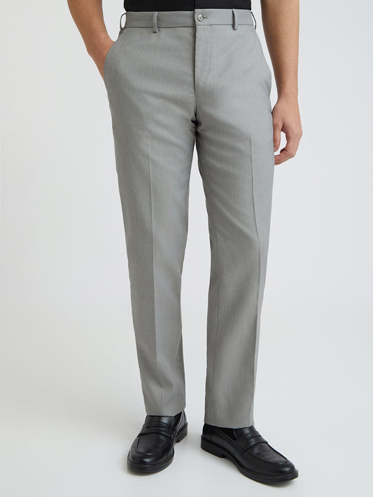 Park Avenue Grey Solid Regular Fit Polyester Blend Trouser