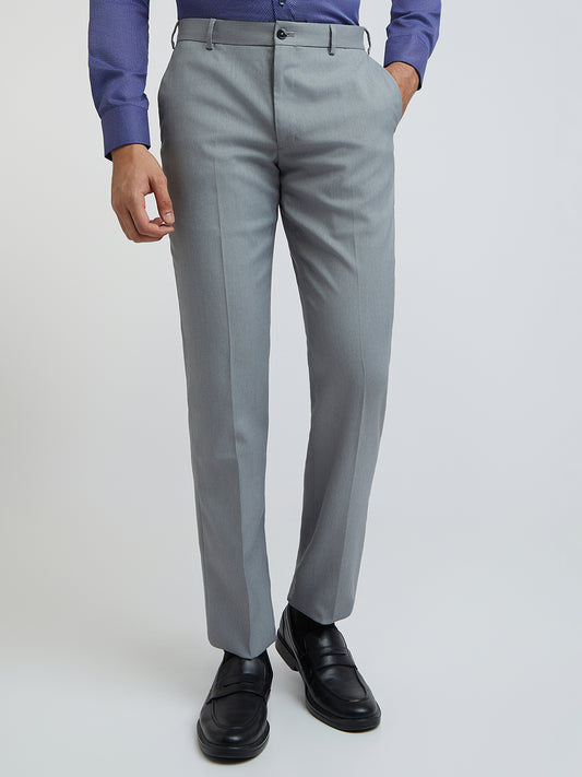 Park Avenue Grey Solid Regular Fit Polyester Blend Trouser