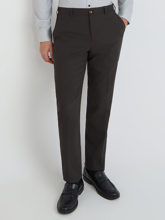 Park Avenue Brown Structure Regular Fit Polyester Blend Trouser