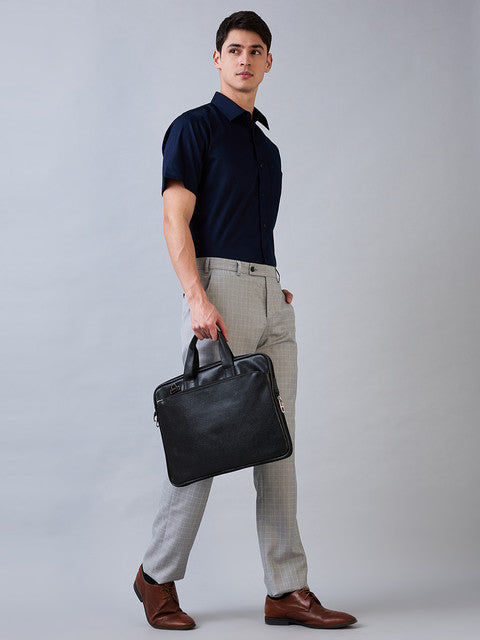 Park Avenue Men Grey Checks Regular Fit Polyester Blend Trouser