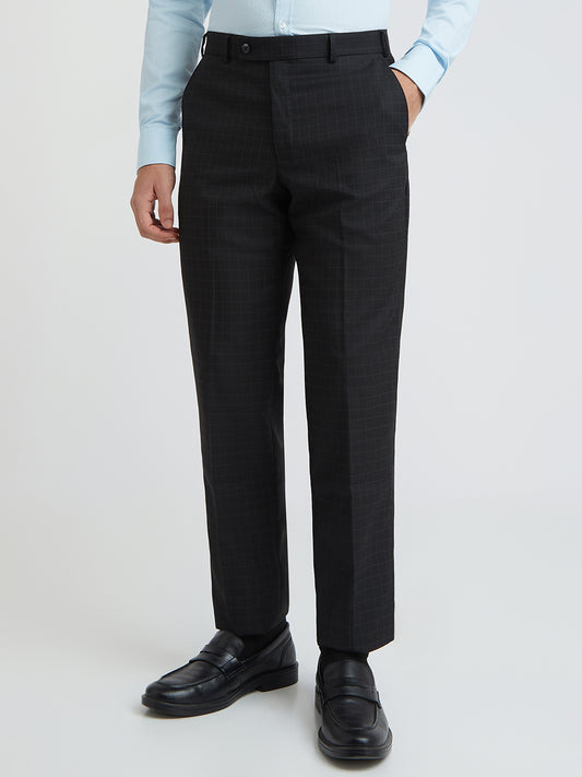 Park Avenue Men Black Checks Regular Fit Polyester Blend Trouser